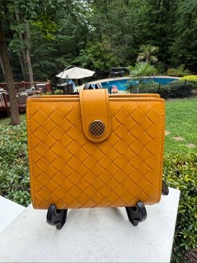 Bottega Veneta Woven Leather Snap Wallet in Mustard GUC